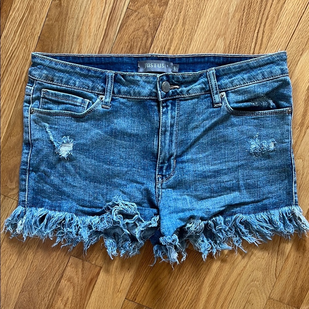 Just USA Blue Denim Frayed Hem Shorts